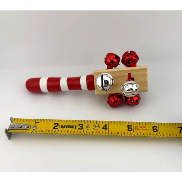 Wooden Hand Shaker Red White Striped With‎ Silver - Picture 2 of 4